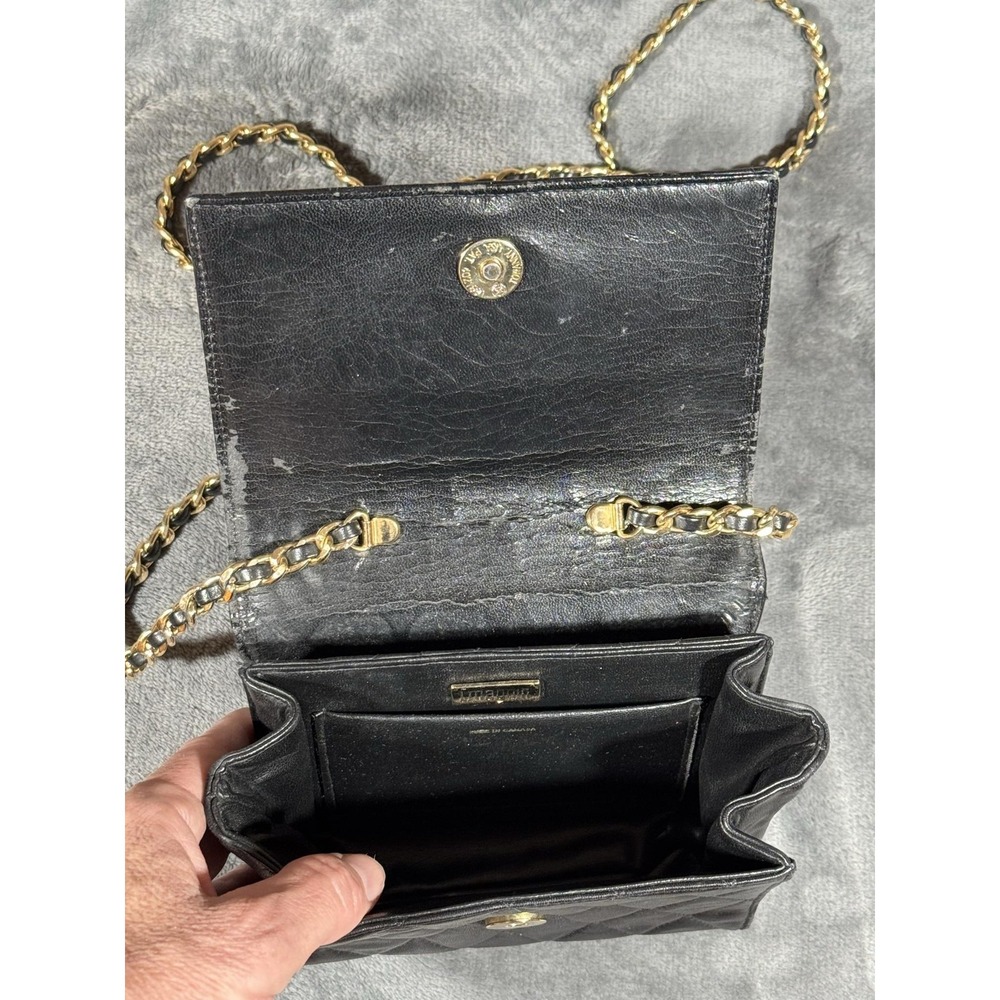 Vintage I Magnin Crossbody Bag Womens Small Black Quilted Leather Chain Strap - Picture 7 of 14